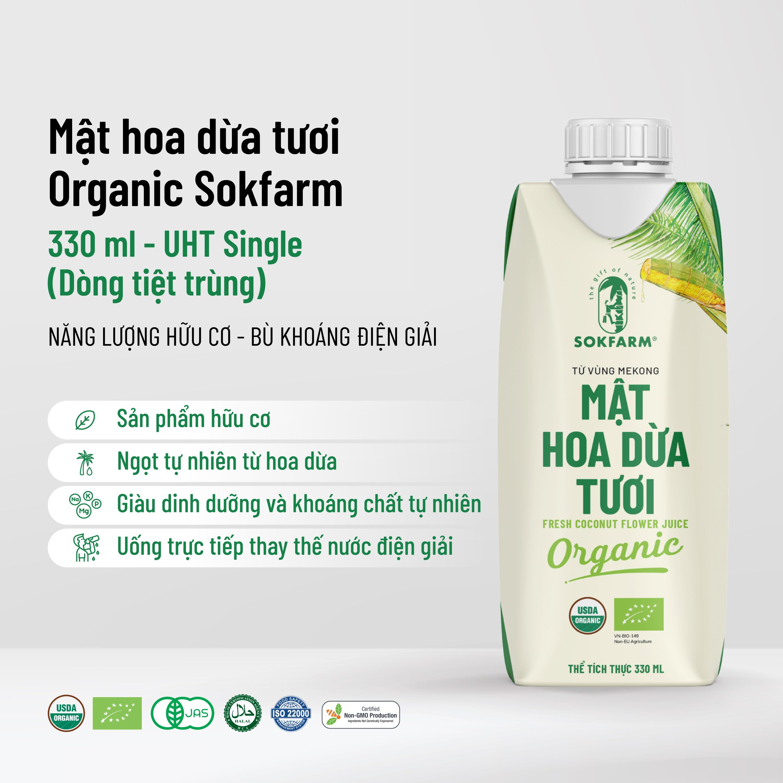 Nước uống mật hoa dừa tươi hữu cơ UHT Sokfarm